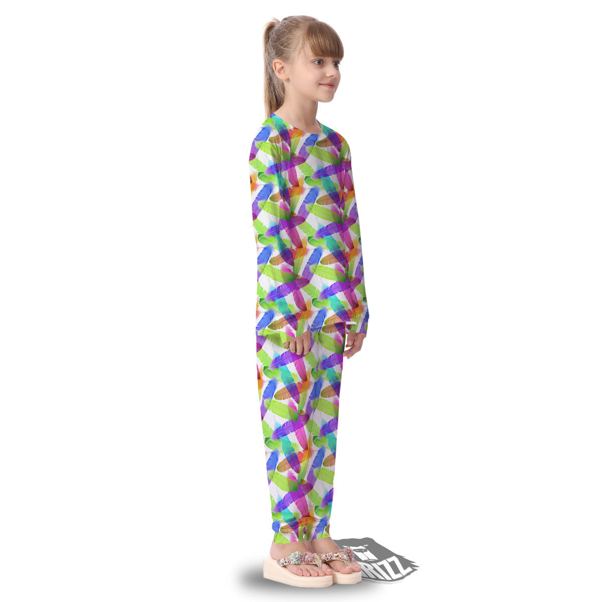 Rainbow Color Feather Print Pattern Kid's Pajamas-grizzshop