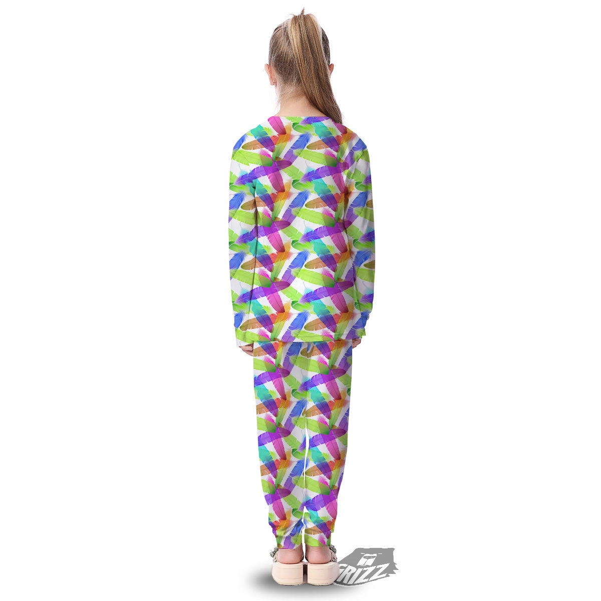 Rainbow Color Feather Print Pattern Kid's Pajamas-grizzshop