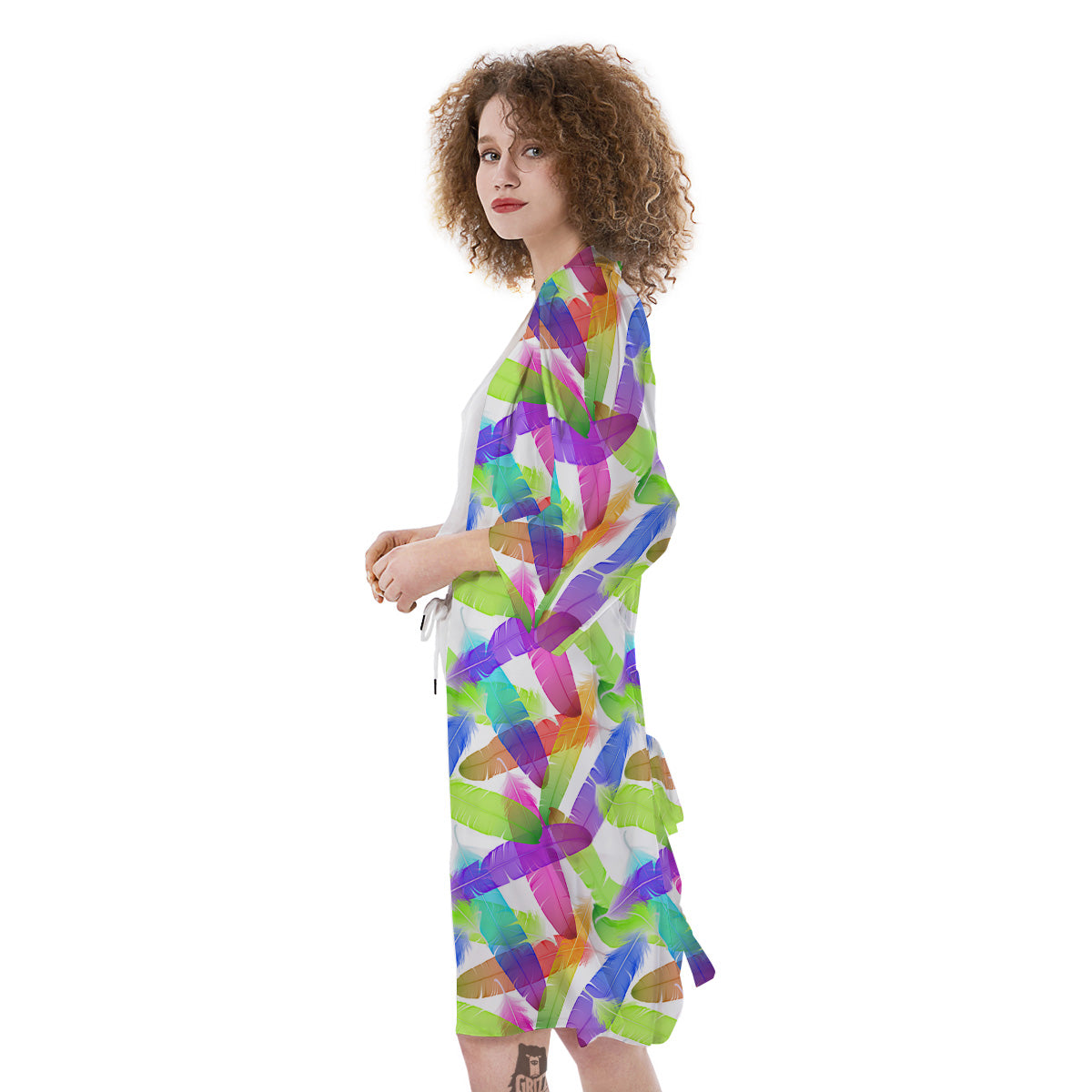 Rainbow Color Feather Print Pattern Kimono-grizzshop