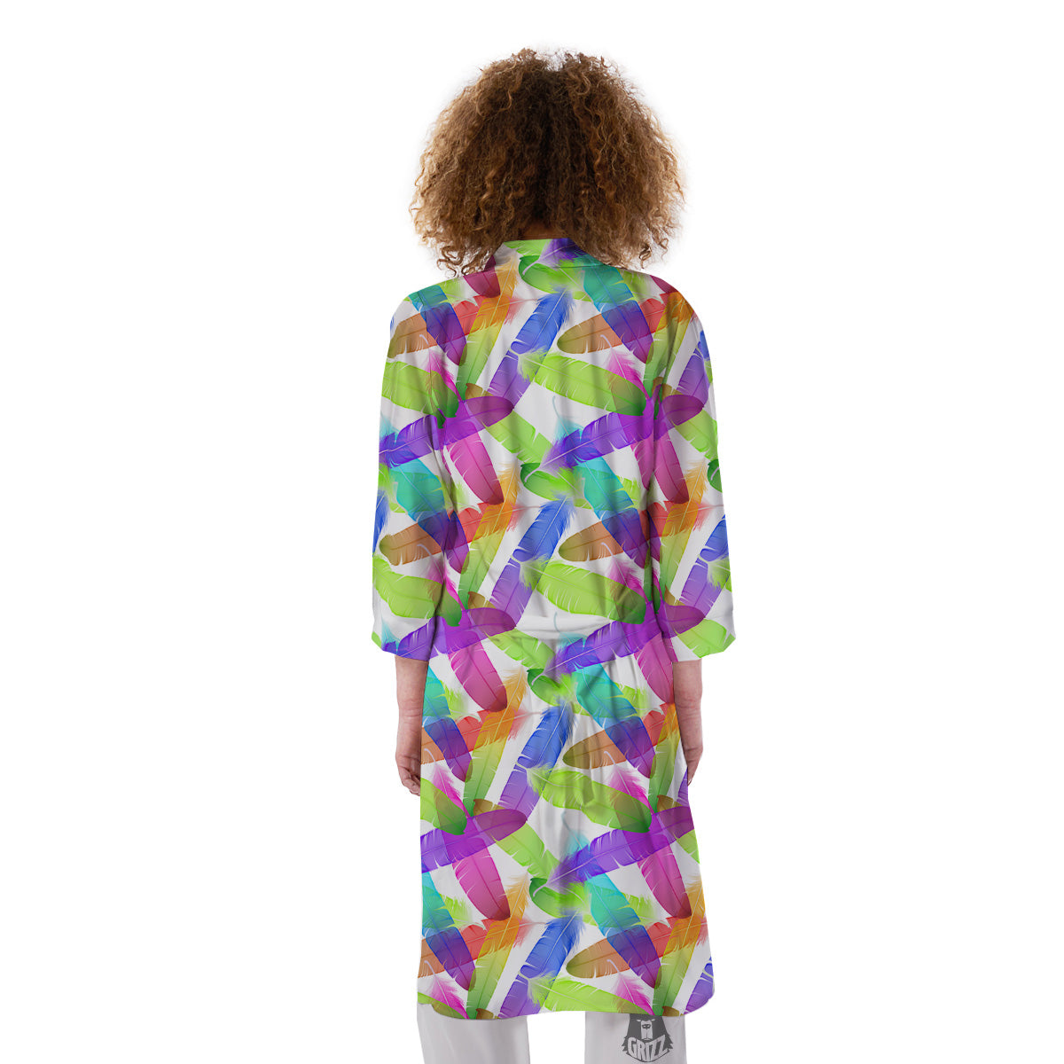 Rainbow Color Feather Print Pattern Kimono-grizzshop