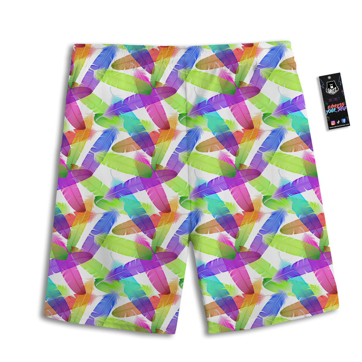 Rainbow Color Feather Print Pattern Men's Athletic Shorts
