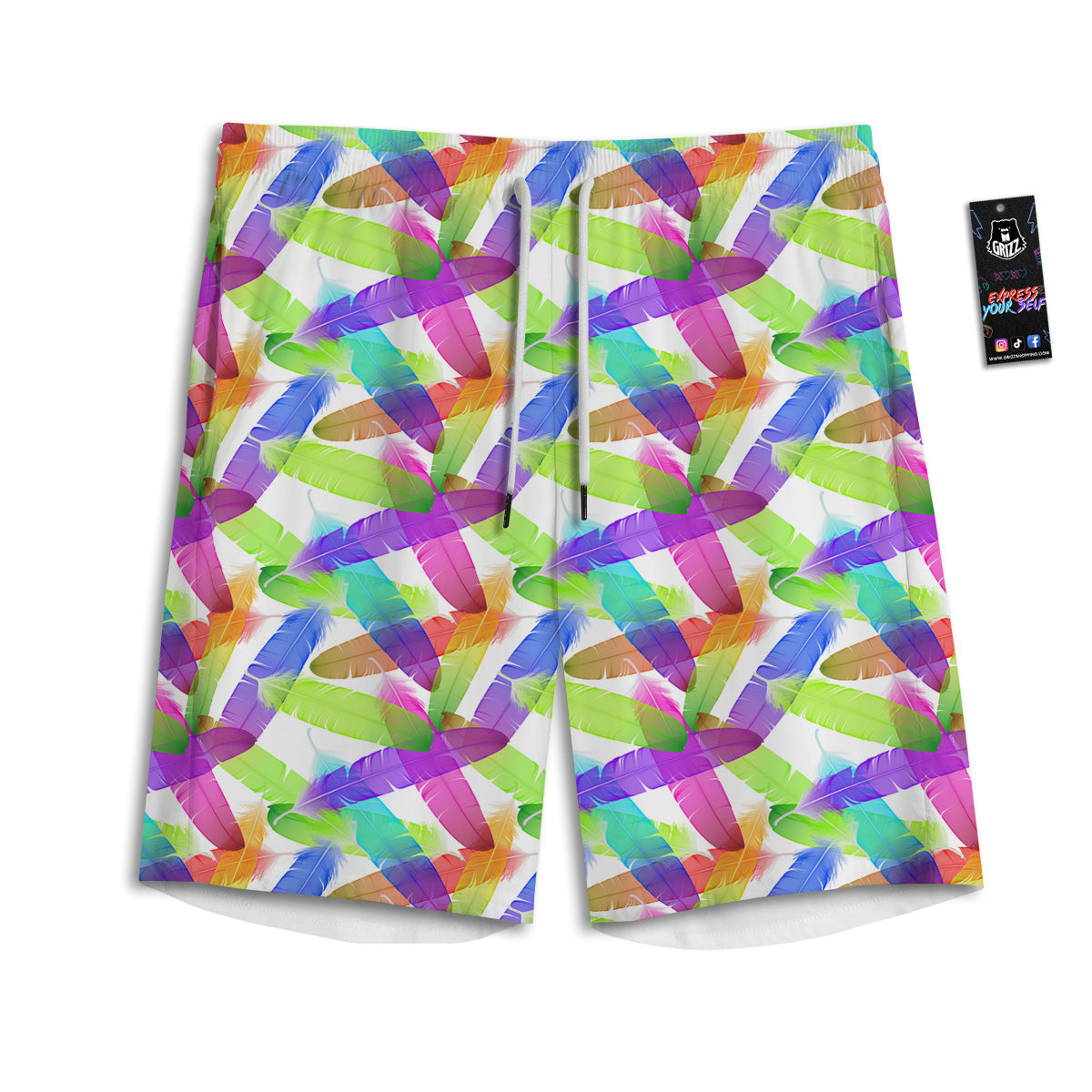 Rainbow Color Feather Print Pattern Men's Athletic Shorts