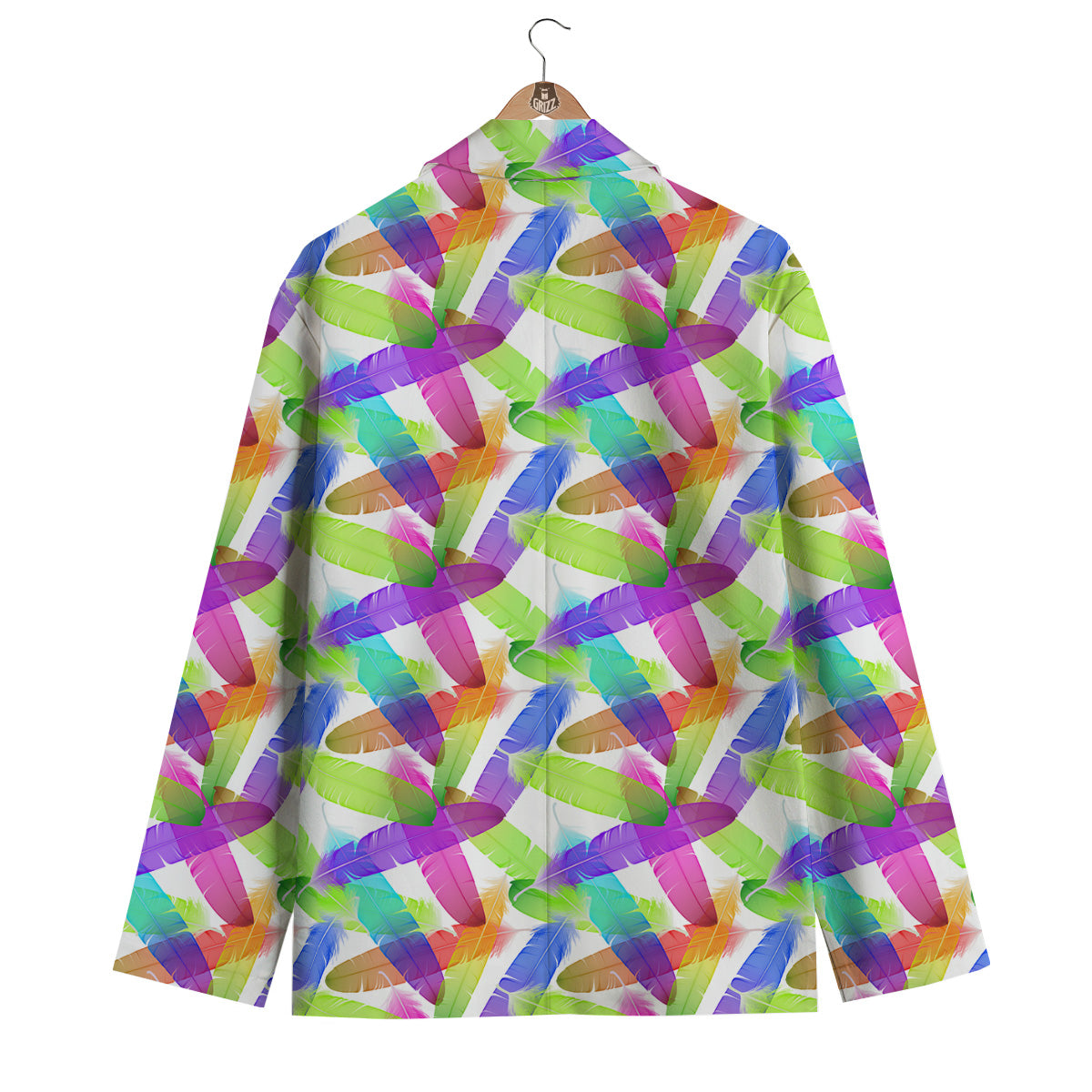 Rainbow Color Feather Print Pattern Men's Blazer-grizzshop