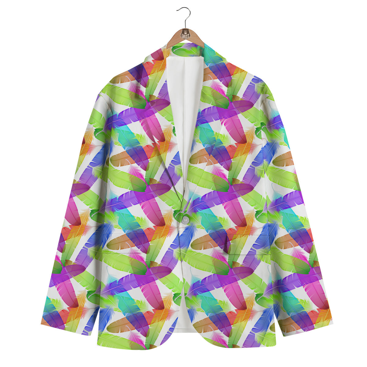 Rainbow Color Feather Print Pattern Men's Blazer-grizzshop