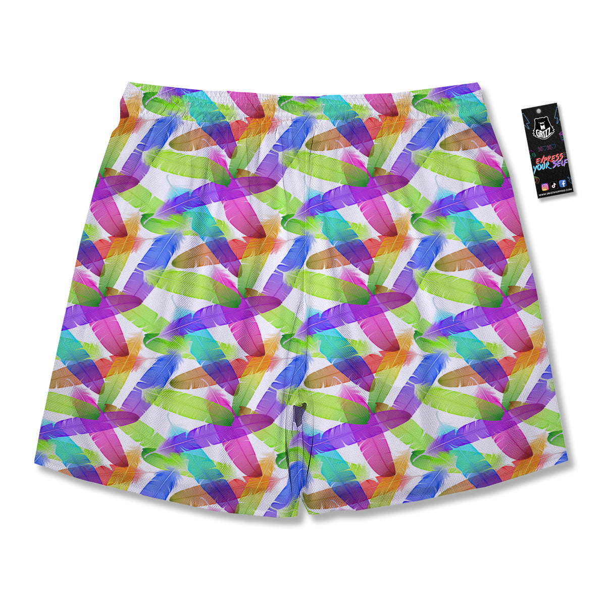 Rainbow Color Feather Print Pattern Men's Running Shorts-grizzshop