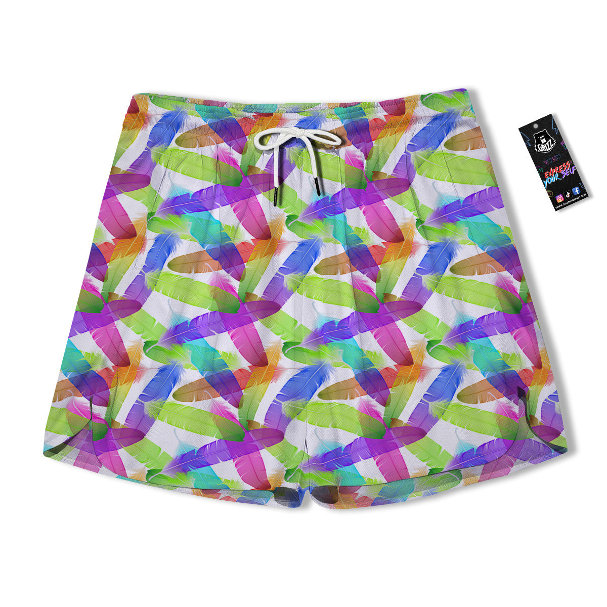 Rainbow Color Feather Print Pattern Men's Running Shorts-grizzshop