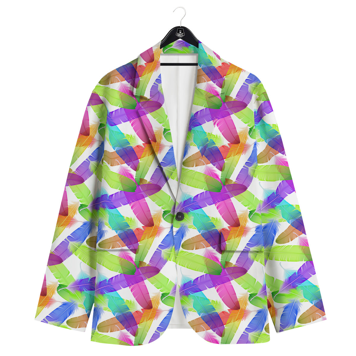 Rainbow Color Feather Print Pattern Men's Sport Coat-grizzshop