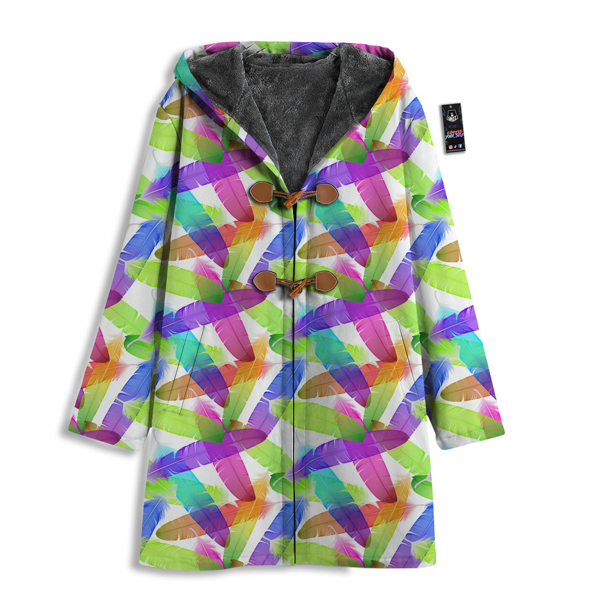 Rainbow Color Feather Print Pattern Men's Windbreaker Jacket-grizzshop