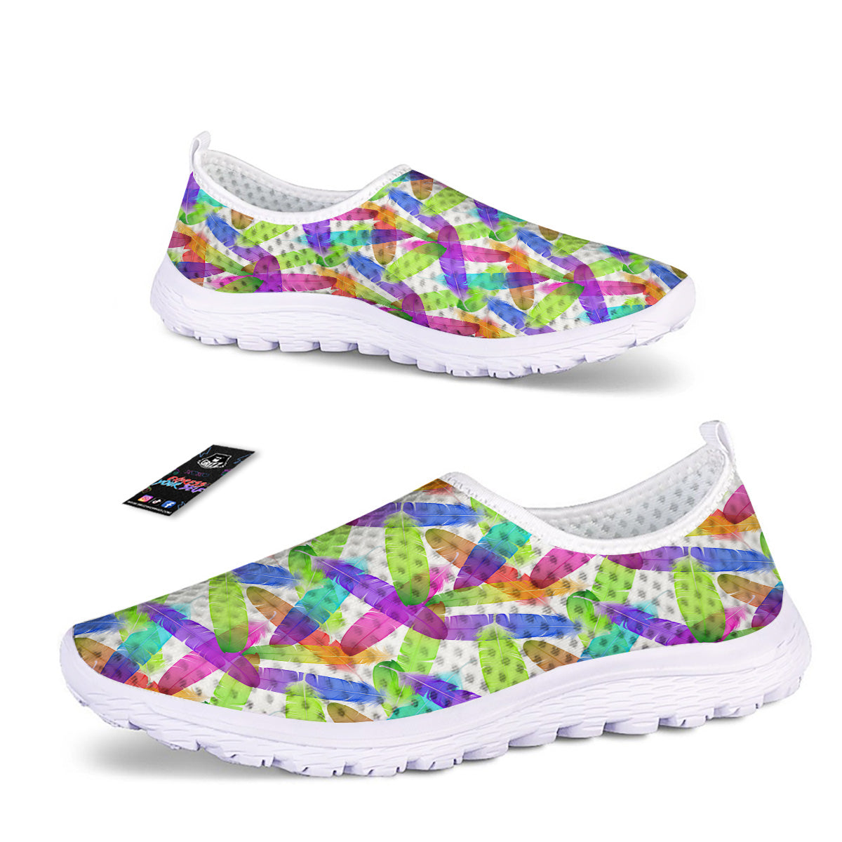 Rainbow Color Feather Print Pattern Nurse Shoes-grizzshop