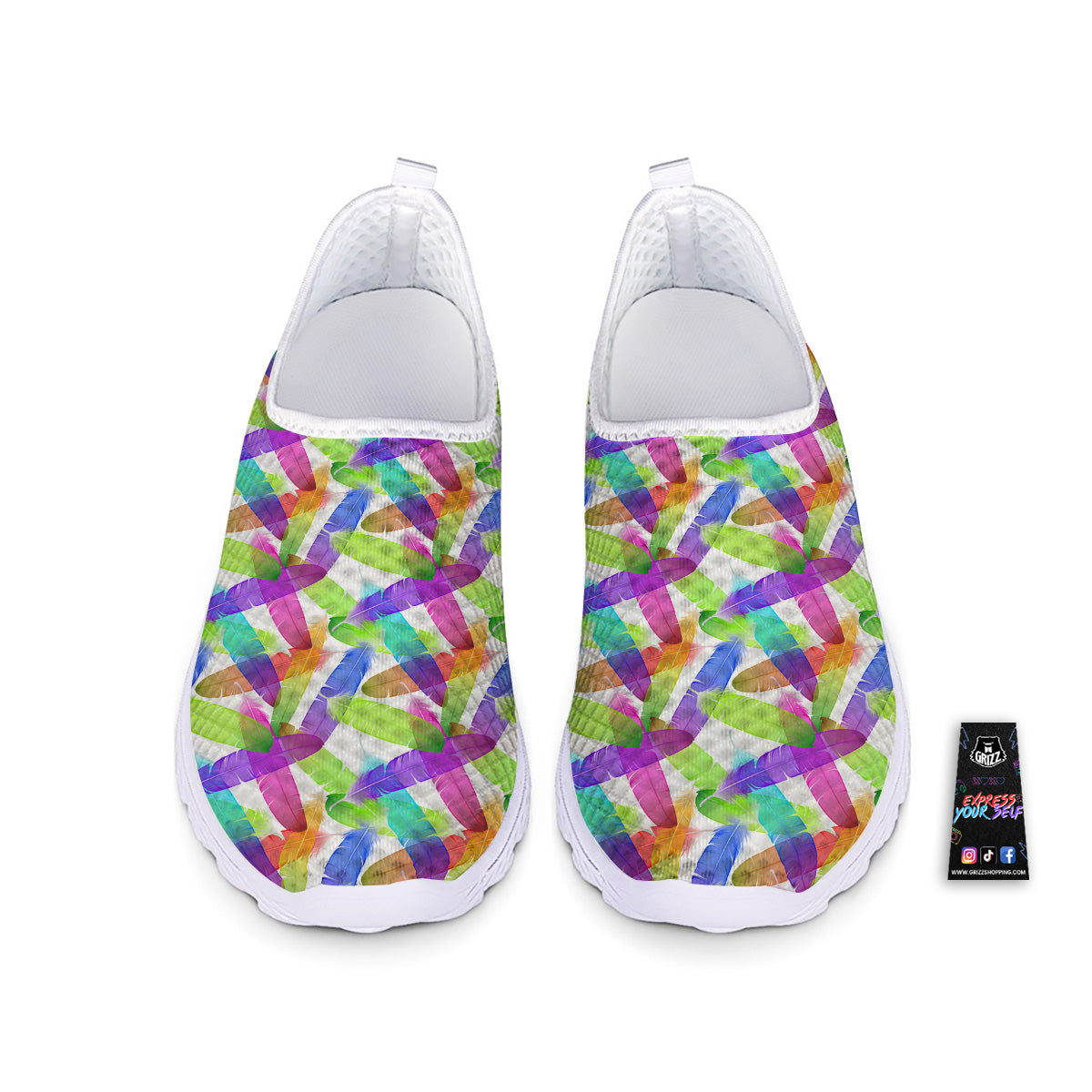 Rainbow Color Feather Print Pattern Nurse Shoes-grizzshop