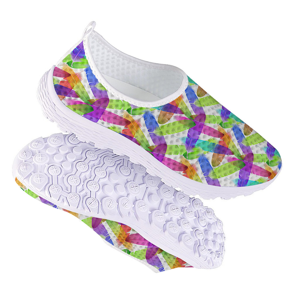 Rainbow Color Feather Print Pattern Nurse Shoes-grizzshop