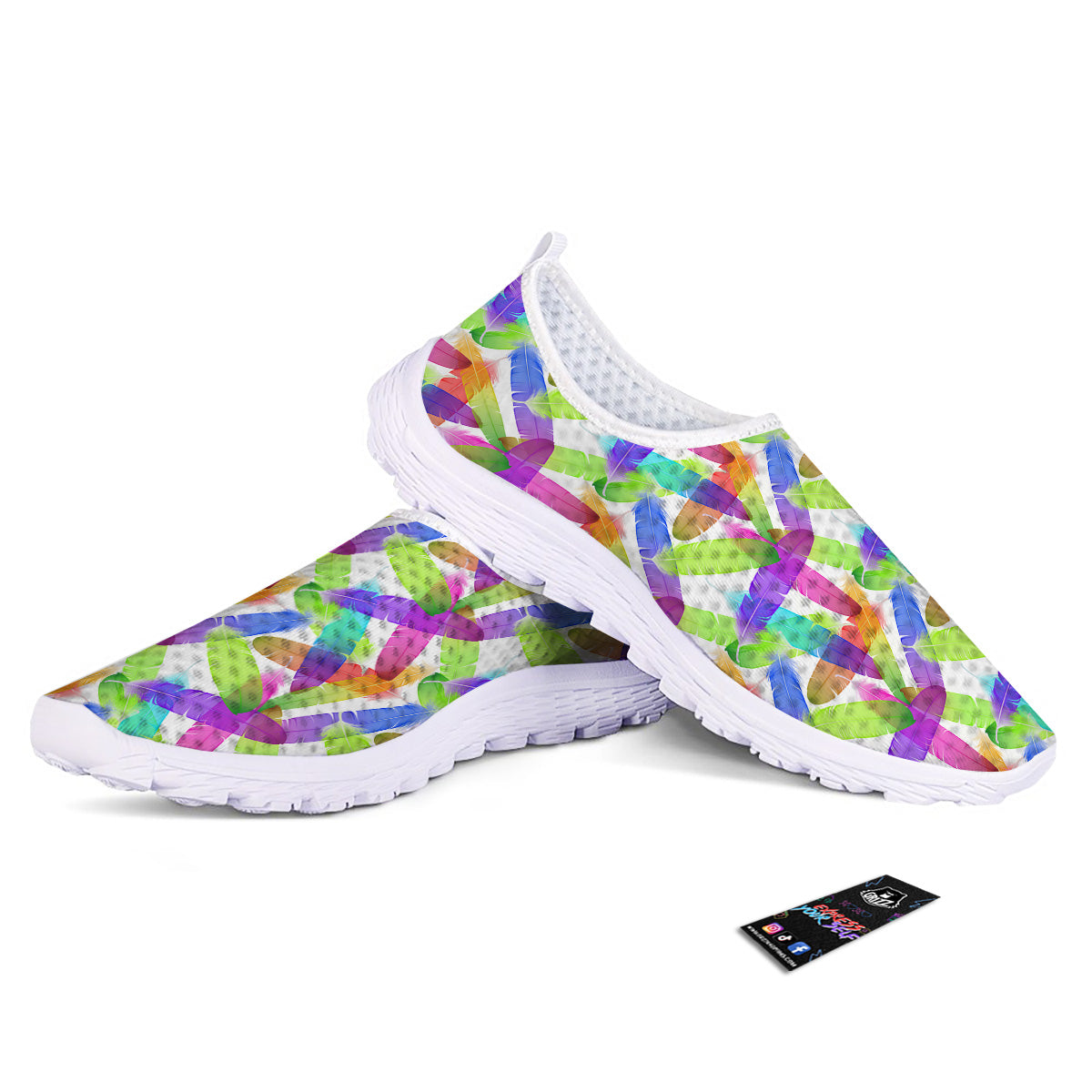 Rainbow Color Feather Print Pattern Nurse Shoes-grizzshop