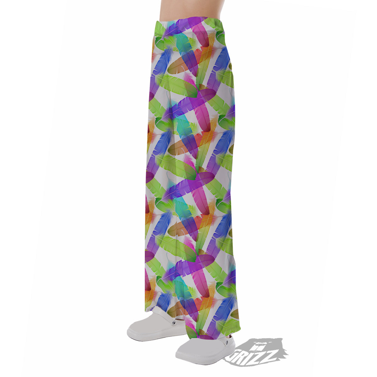 Rainbow Color Feather Print Pattern Pajama Pants-grizzshop
