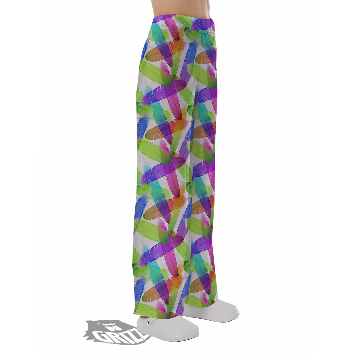 Rainbow Color Feather Print Pattern Pajama Pants-grizzshop