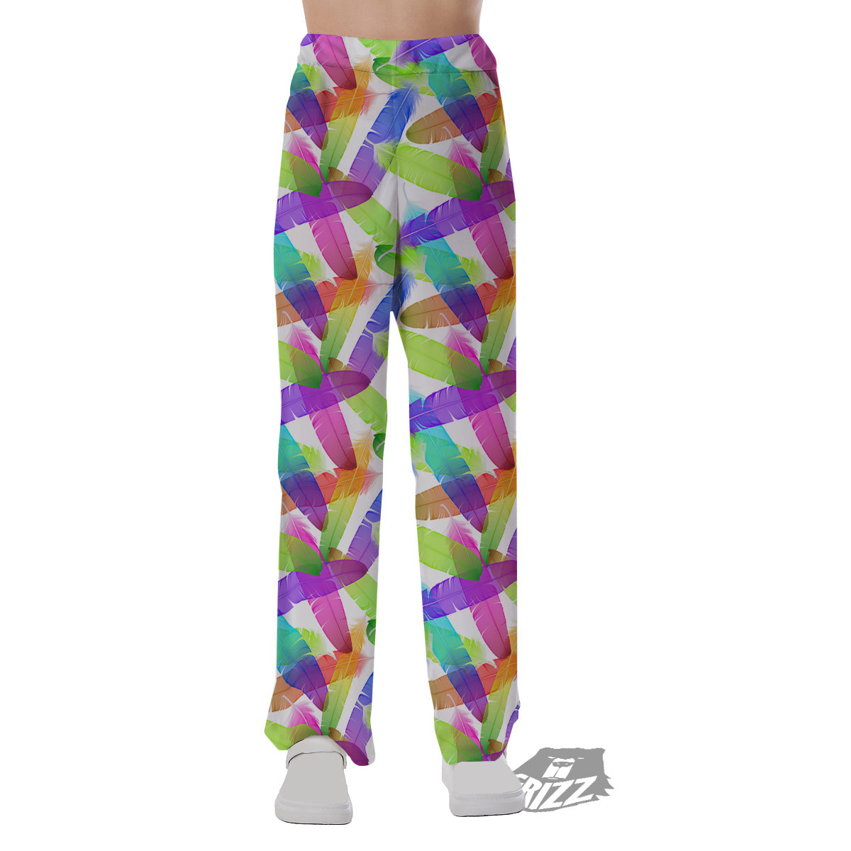 Rainbow Color Feather Print Pattern Pajama Pants-grizzshop
