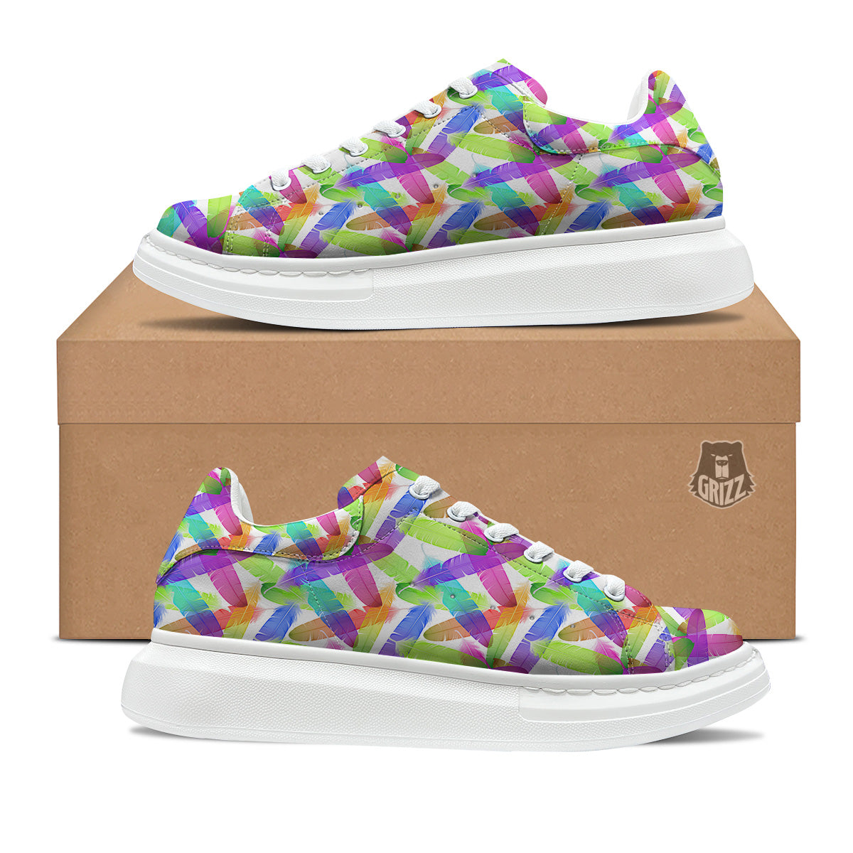 Rainbow Color Feather Print Pattern Platform Shoes-grizzshop