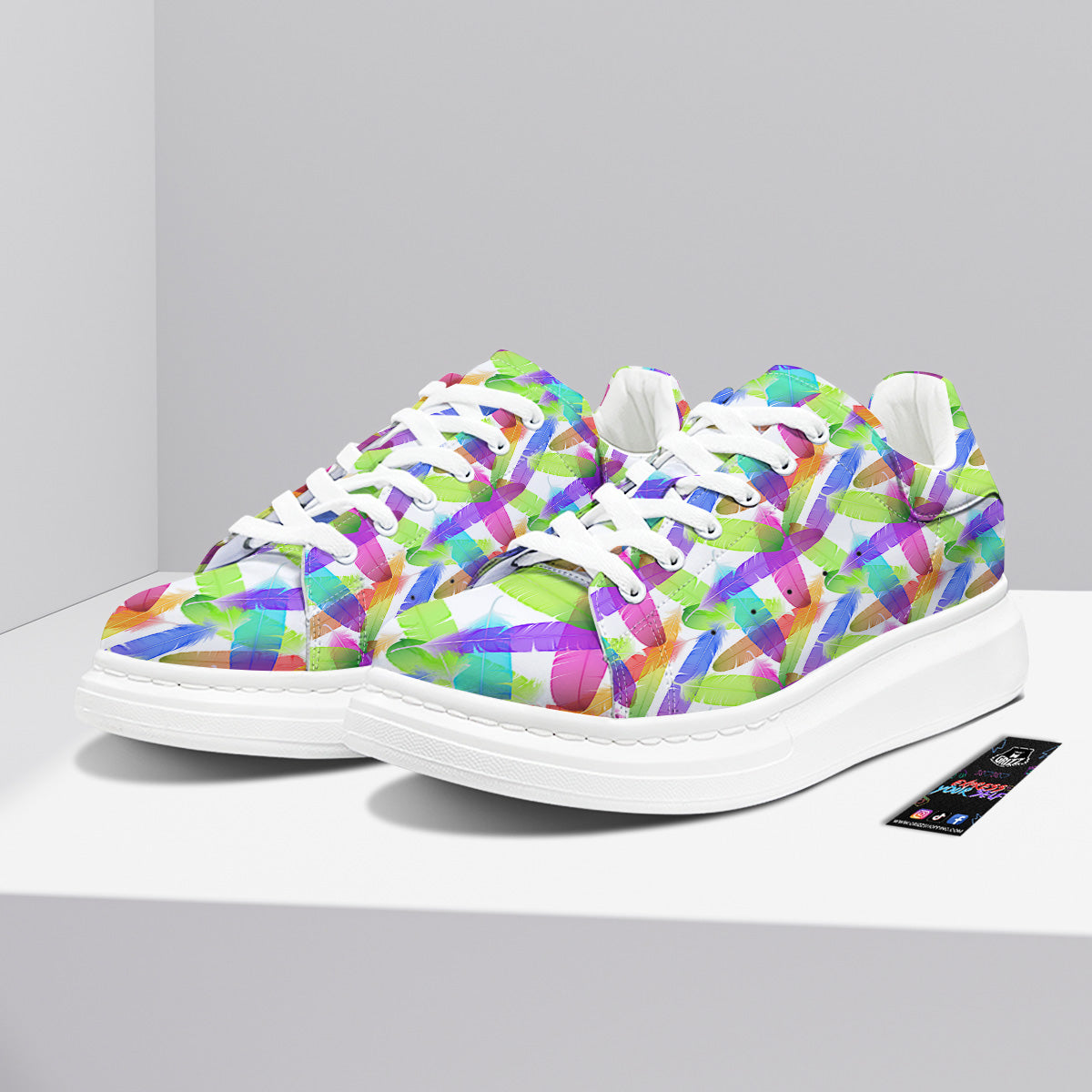 Rainbow Color Feather Print Pattern Platform Shoes-grizzshop