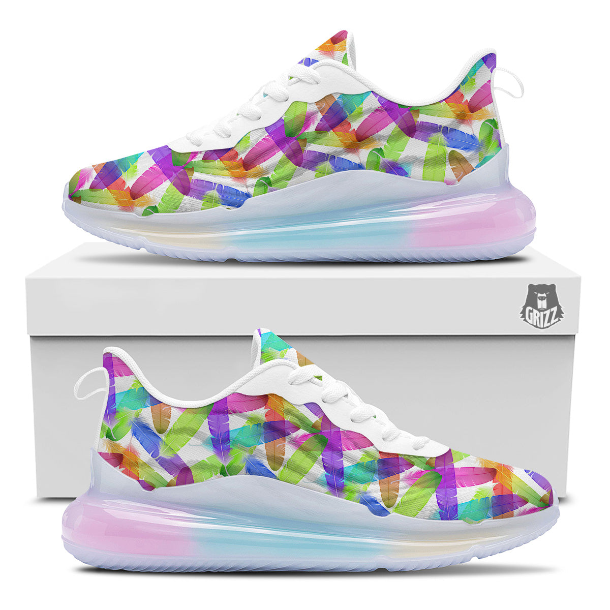 Rainbow Color Feather Print Pattern Running Sneakers-grizzshop