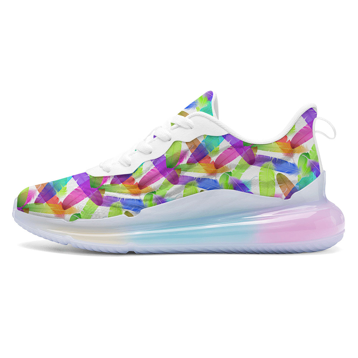 Rainbow Color Feather Print Pattern Running Sneakers-grizzshop
