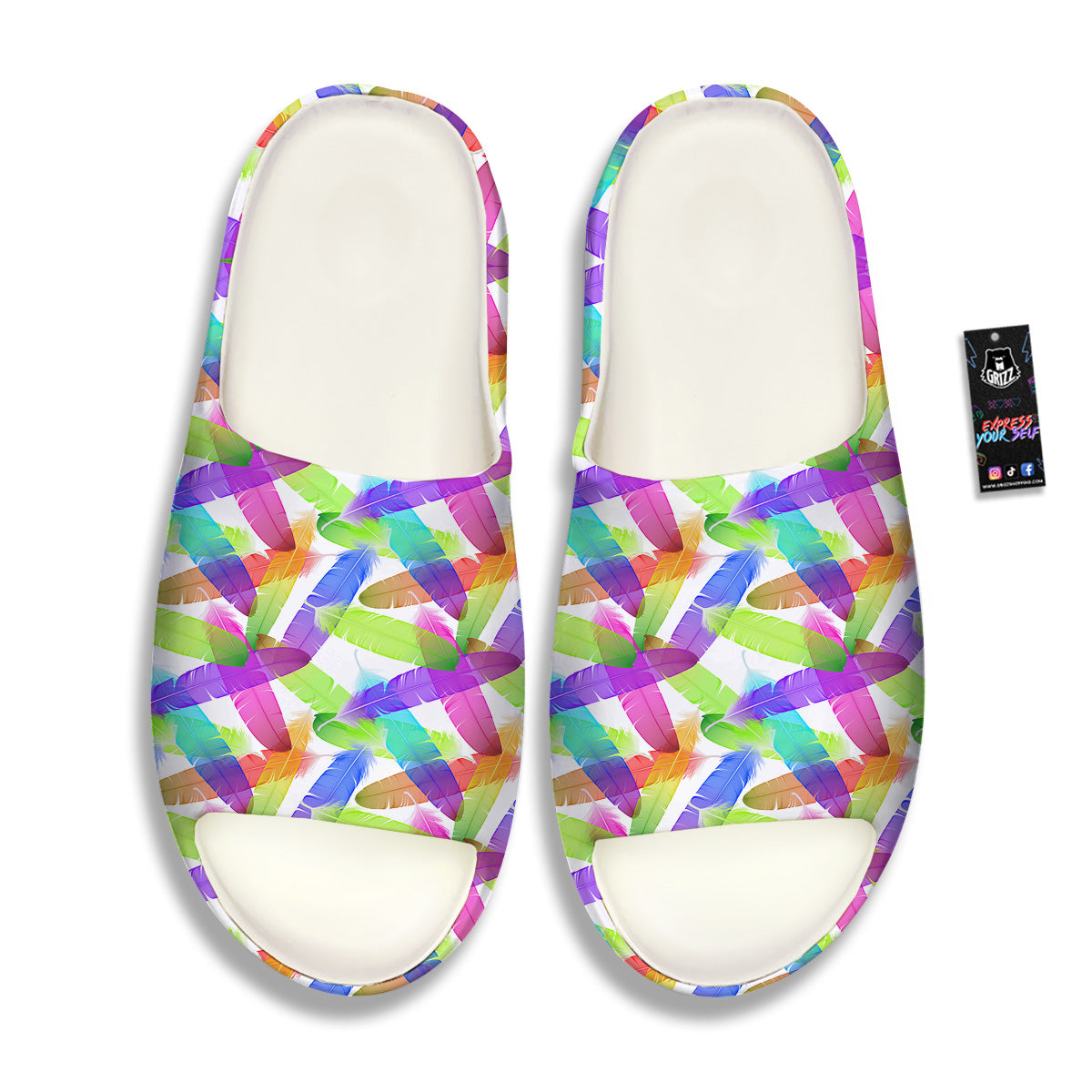 Rainbow Color Feather Print Pattern Sandals-grizzshop