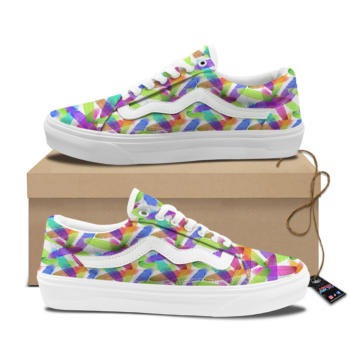 Rainbow Color Feather Print Pattern Skate Shoes-grizzshop