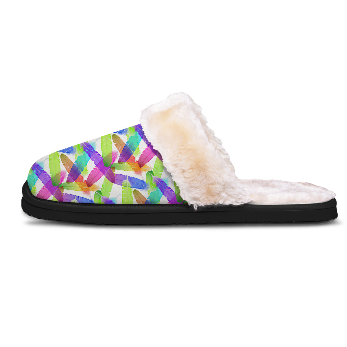 Rainbow Color Feather Print Pattern Slippers-grizzshop