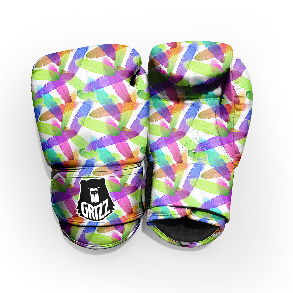 Rainbow Color Feather Print Pattern Pro Boxing Glove