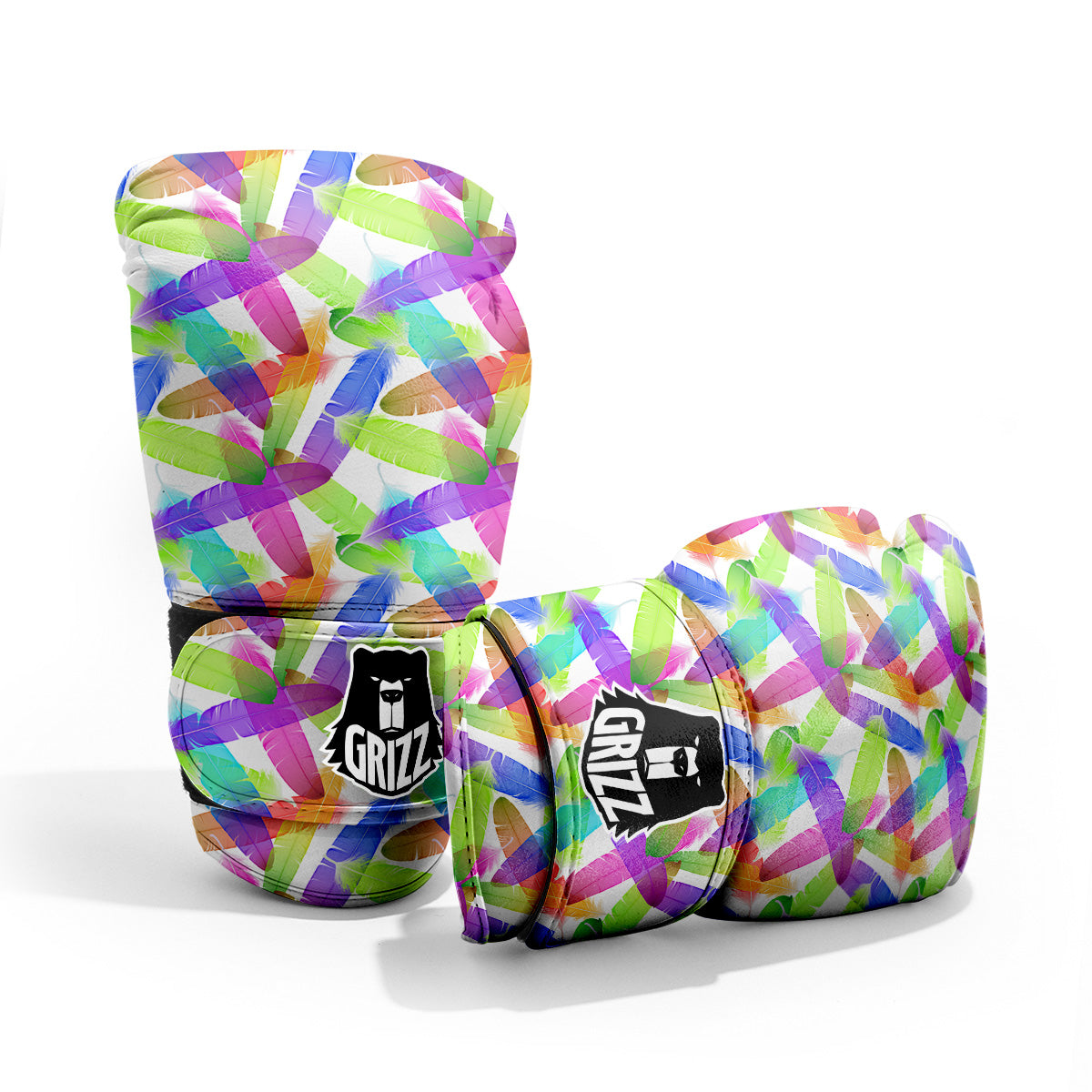 Rainbow Color Feather Print Pattern Pro Boxing Glove