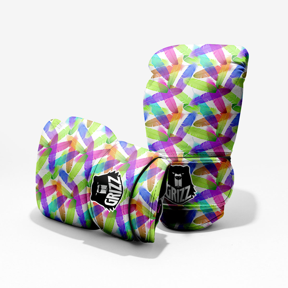 Rainbow Color Feather Print Pattern Pro Boxing Glove