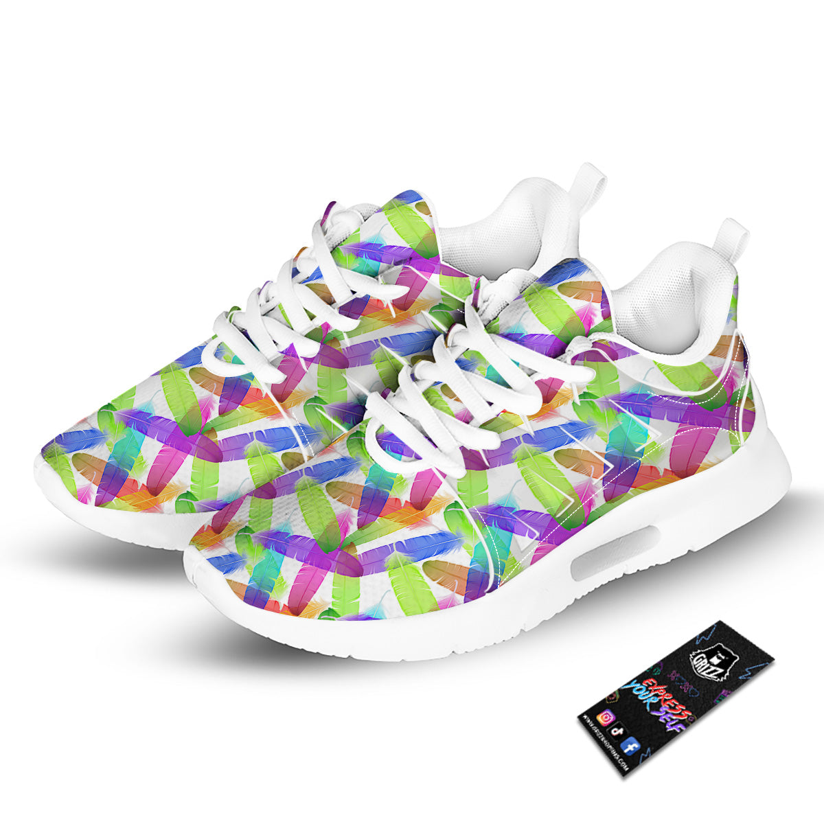 Rainbow Color Feather Print Pattern Tennis Shoes-grizzshop