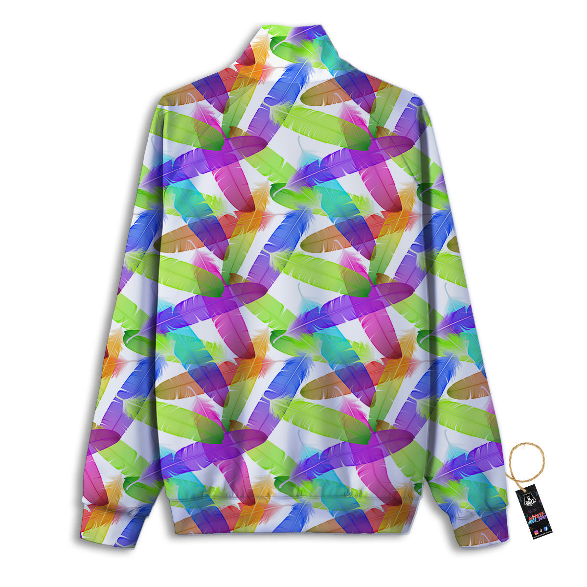 Rainbow Color Feather Print Pattern Track Jacket-grizzshop