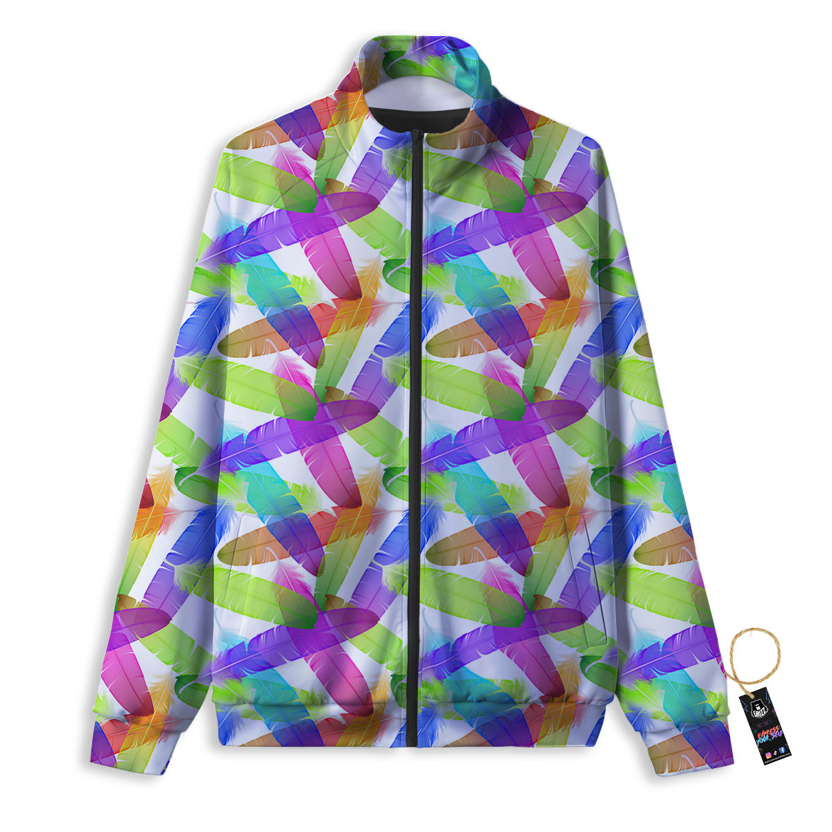Rainbow Color Feather Print Pattern Track Jacket-grizzshop
