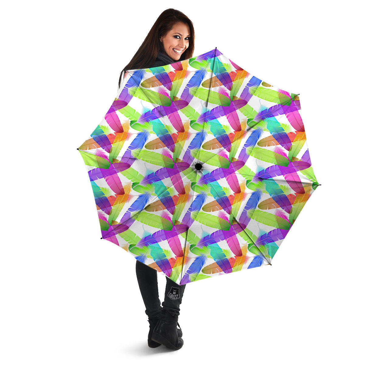 Rainbow Color Feather Print Pattern Umbrella-grizzshop