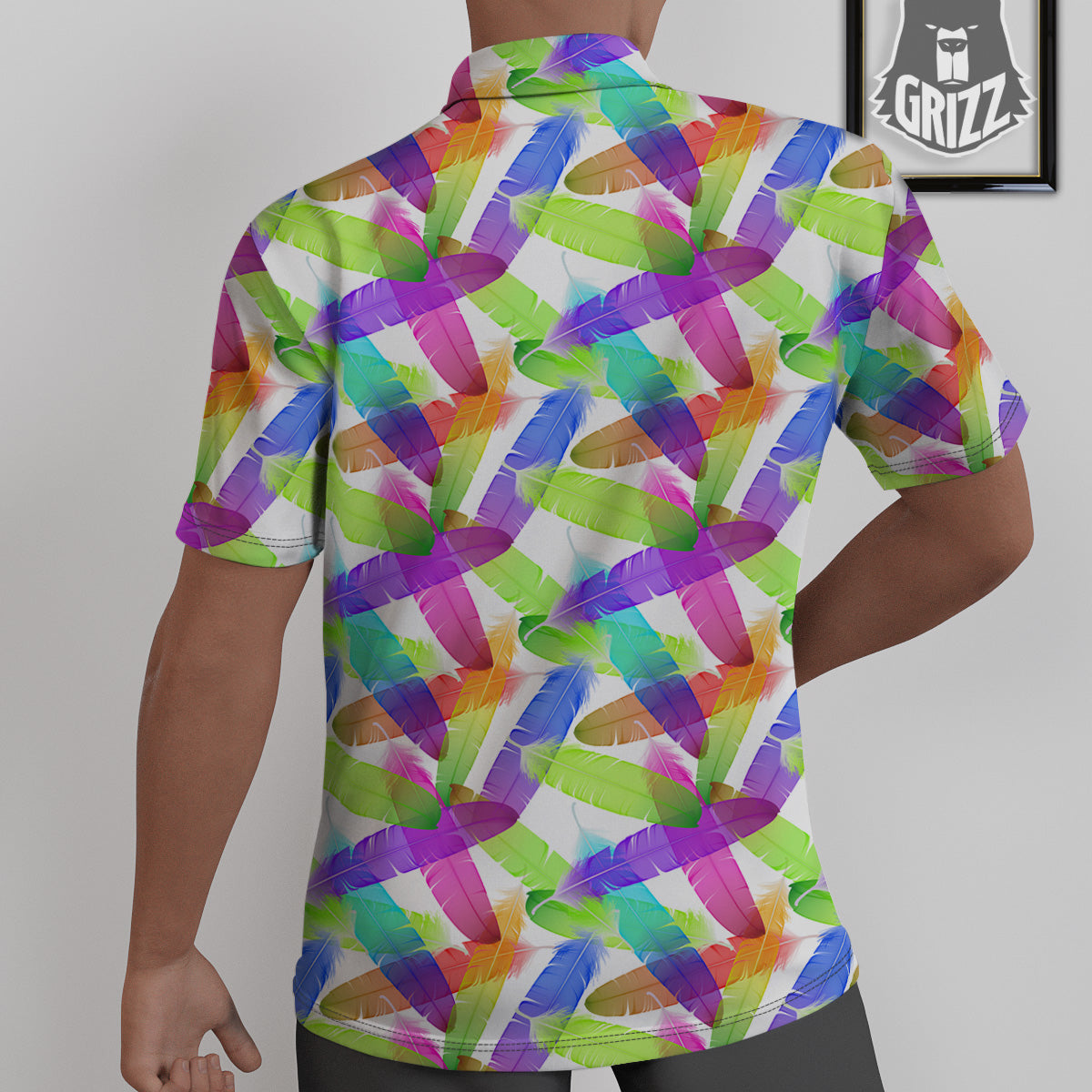 Rainbow Color Feather Print Pattern Untucked Shirts-grizzshop