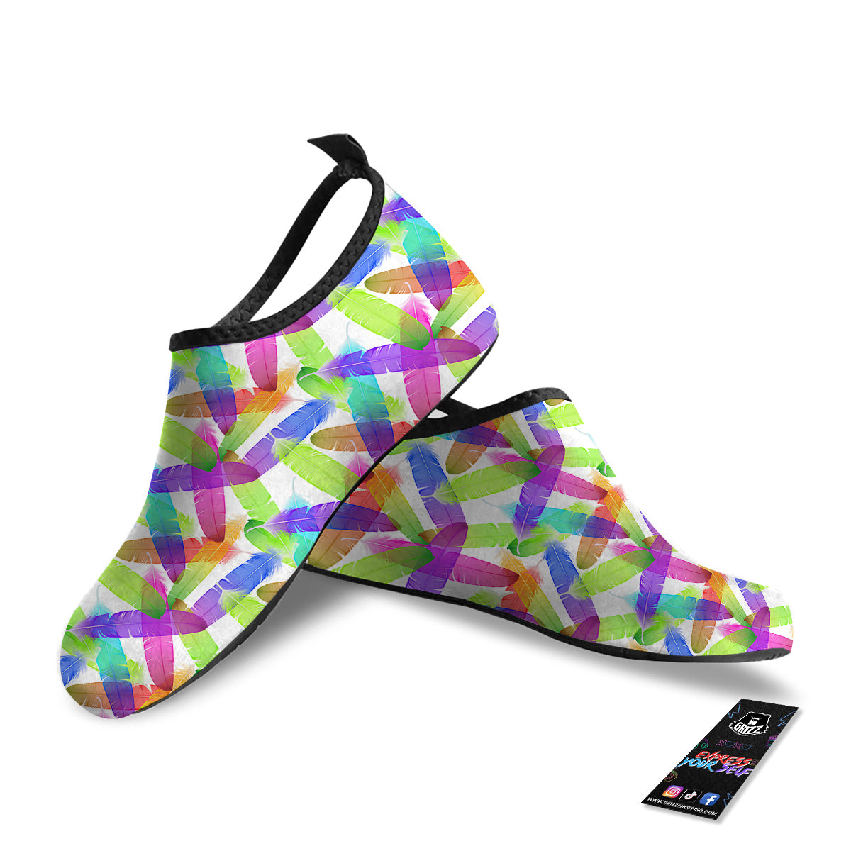 Rainbow Color Feather Print Pattern Water Shoes-grizzshop