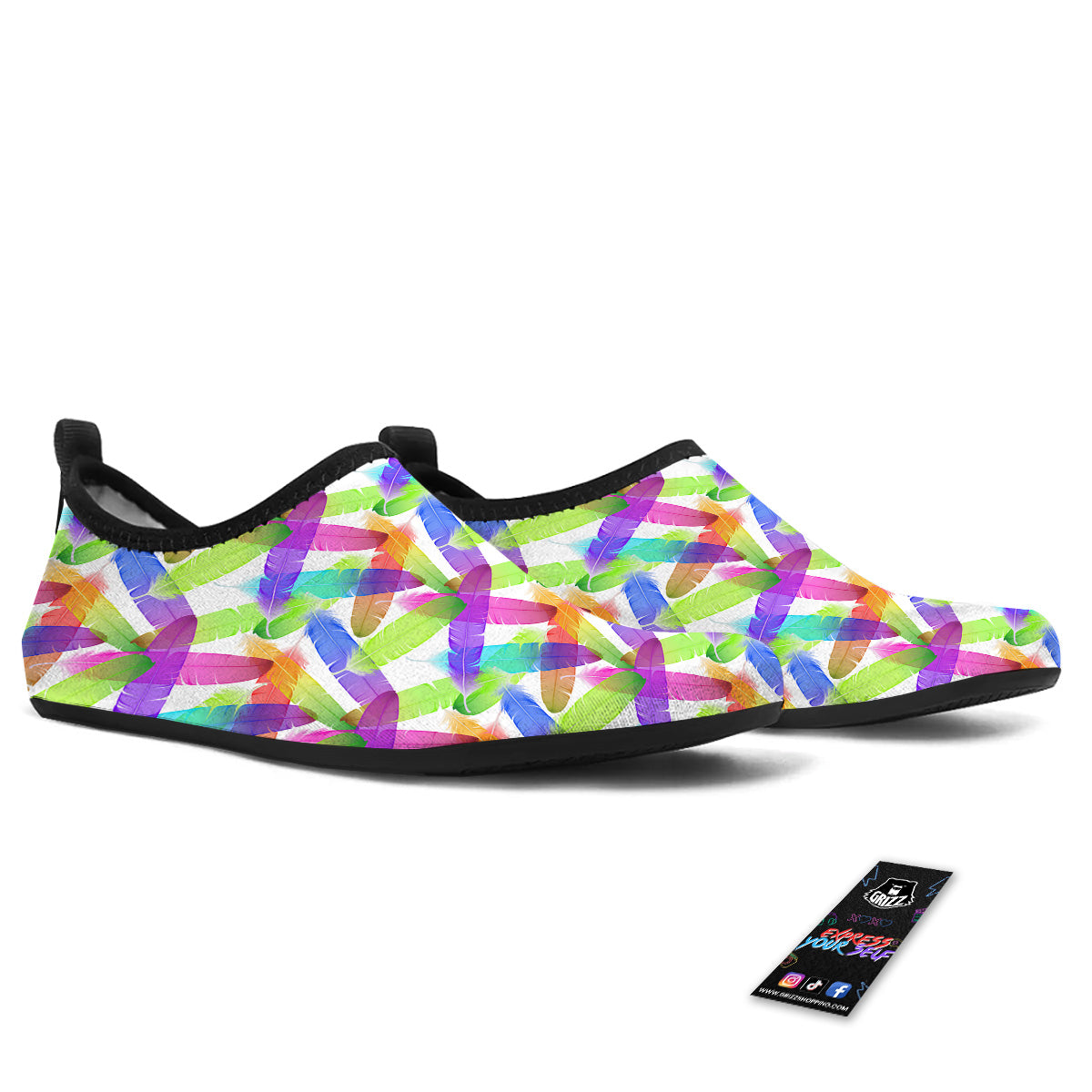 Rainbow Color Feather Print Pattern Water Shoes-grizzshop