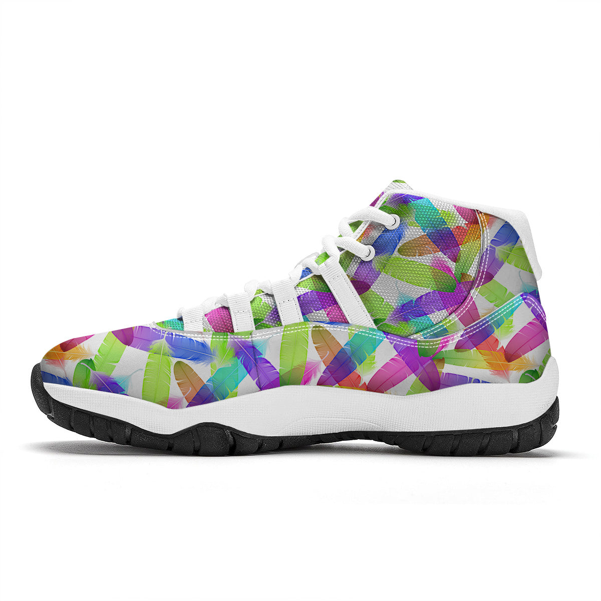 Rainbow Color Feather Print Pattern White Bball Shoes-grizzshop