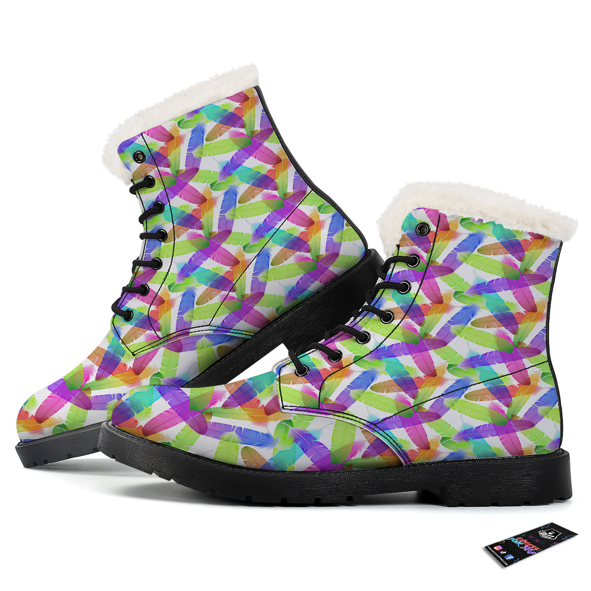 Rainbow Color Feather Print Pattern Winter Boots-grizzshop