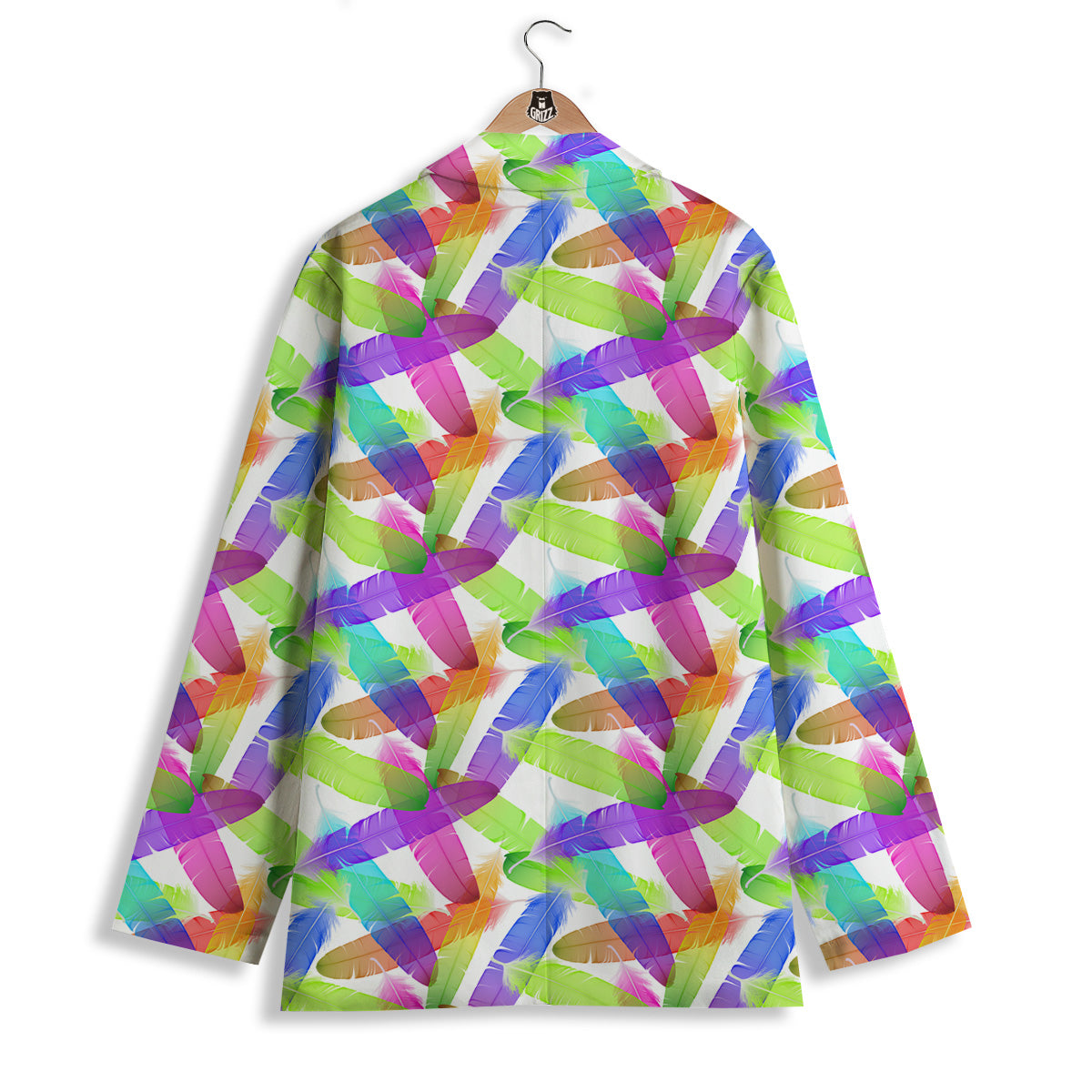 Rainbow Color Feather Print Pattern Women's Blazer-grizzshop