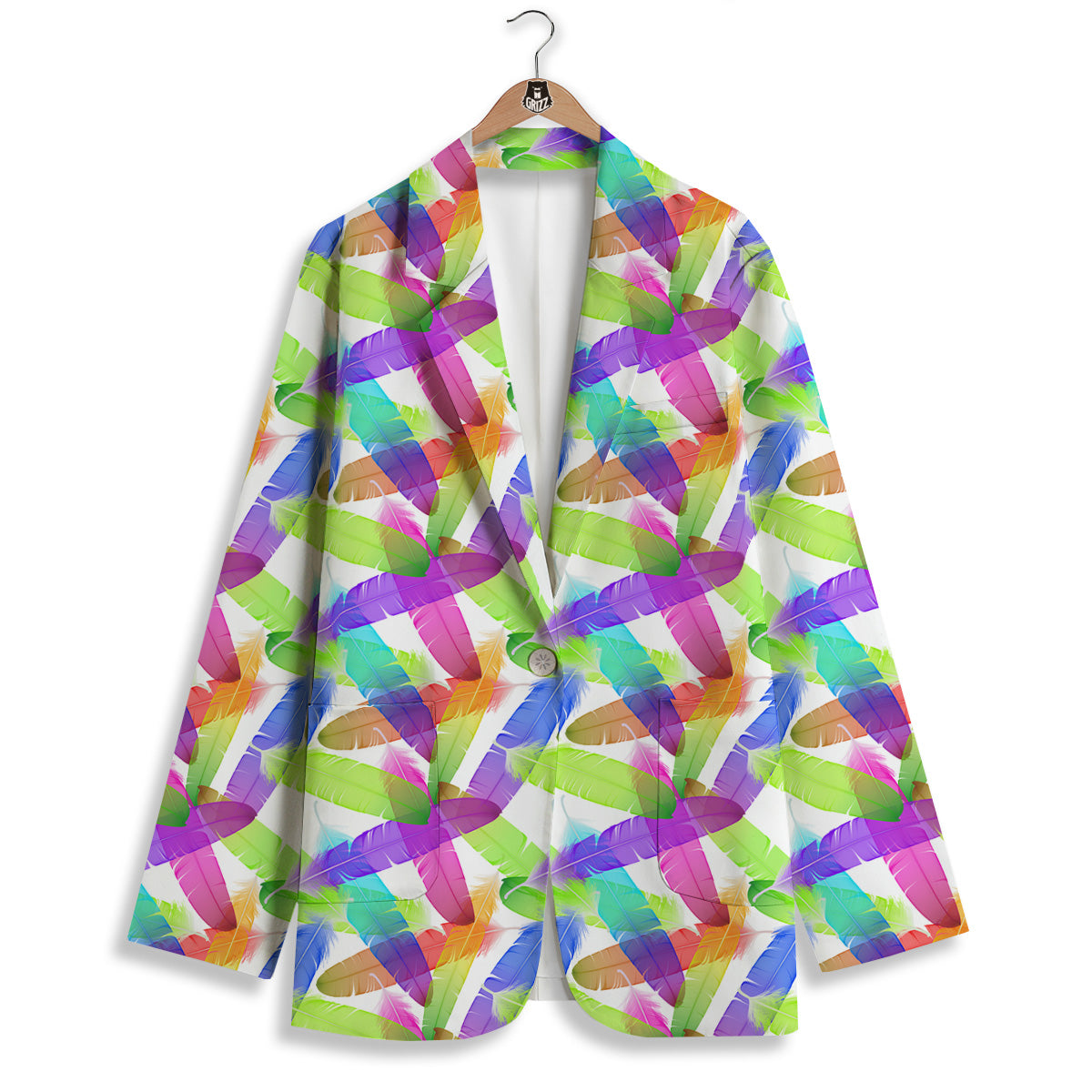 Rainbow Color Feather Print Pattern Women's Blazer-grizzshop