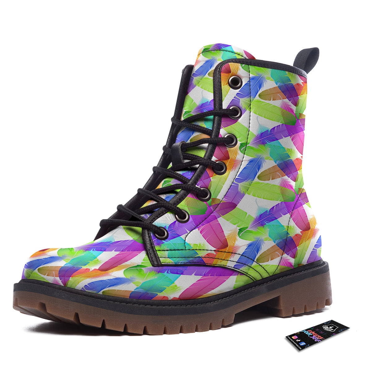Rainbow Color Feather Print Pattern Work Boots-grizzshop