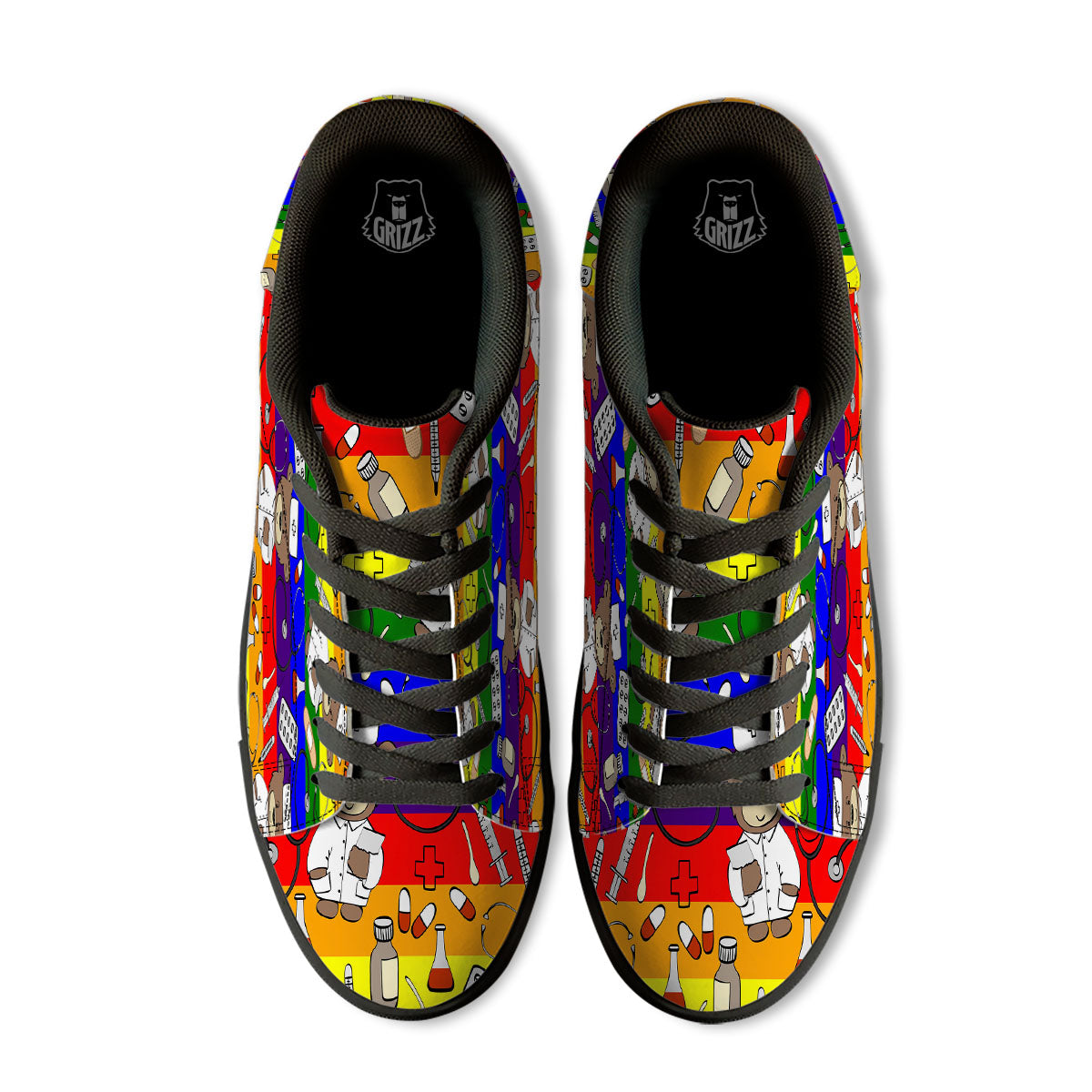 Rainbow Color LGBT Teddy Bear Nurse Black Low Top Sneakers-grizzshop