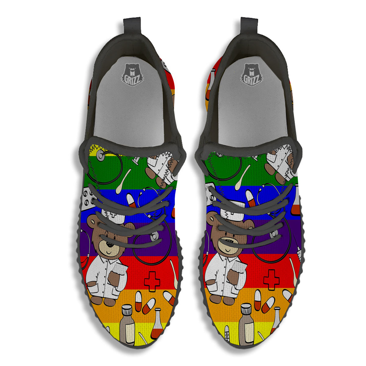 Rainbow Color LGBT Teddy Bear Nurse Black Walking Shoes-grizzshop