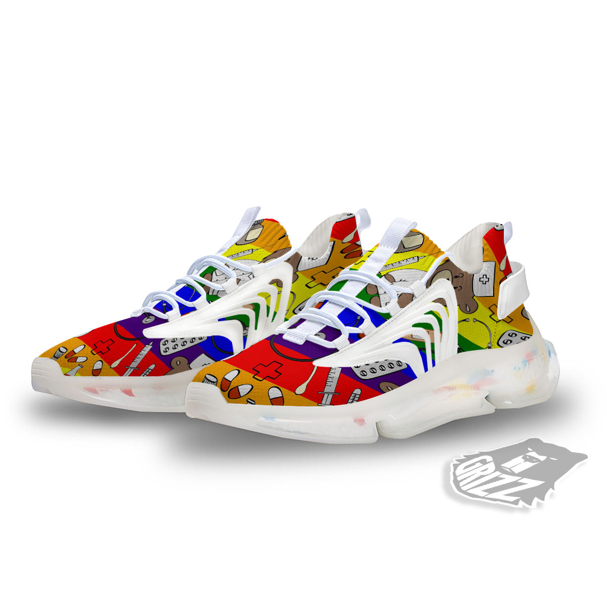 Rainbow Color LGBT Teddy Bear Nurse White Gym Shoes-grizzshop