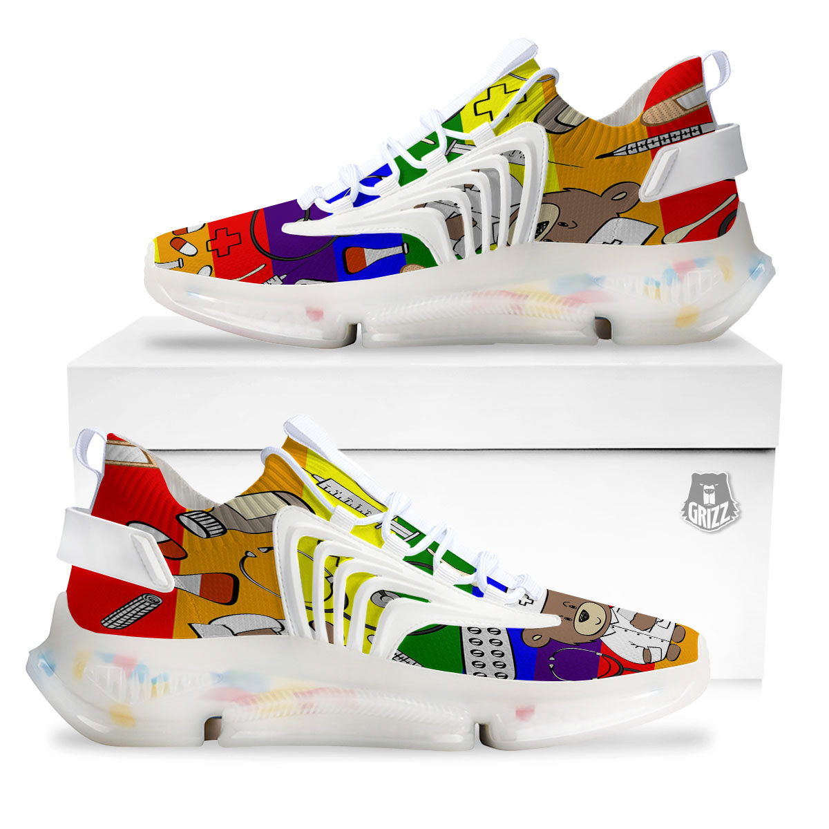 Rainbow Color LGBT Teddy Bear Nurse White Gym Shoes-grizzshop