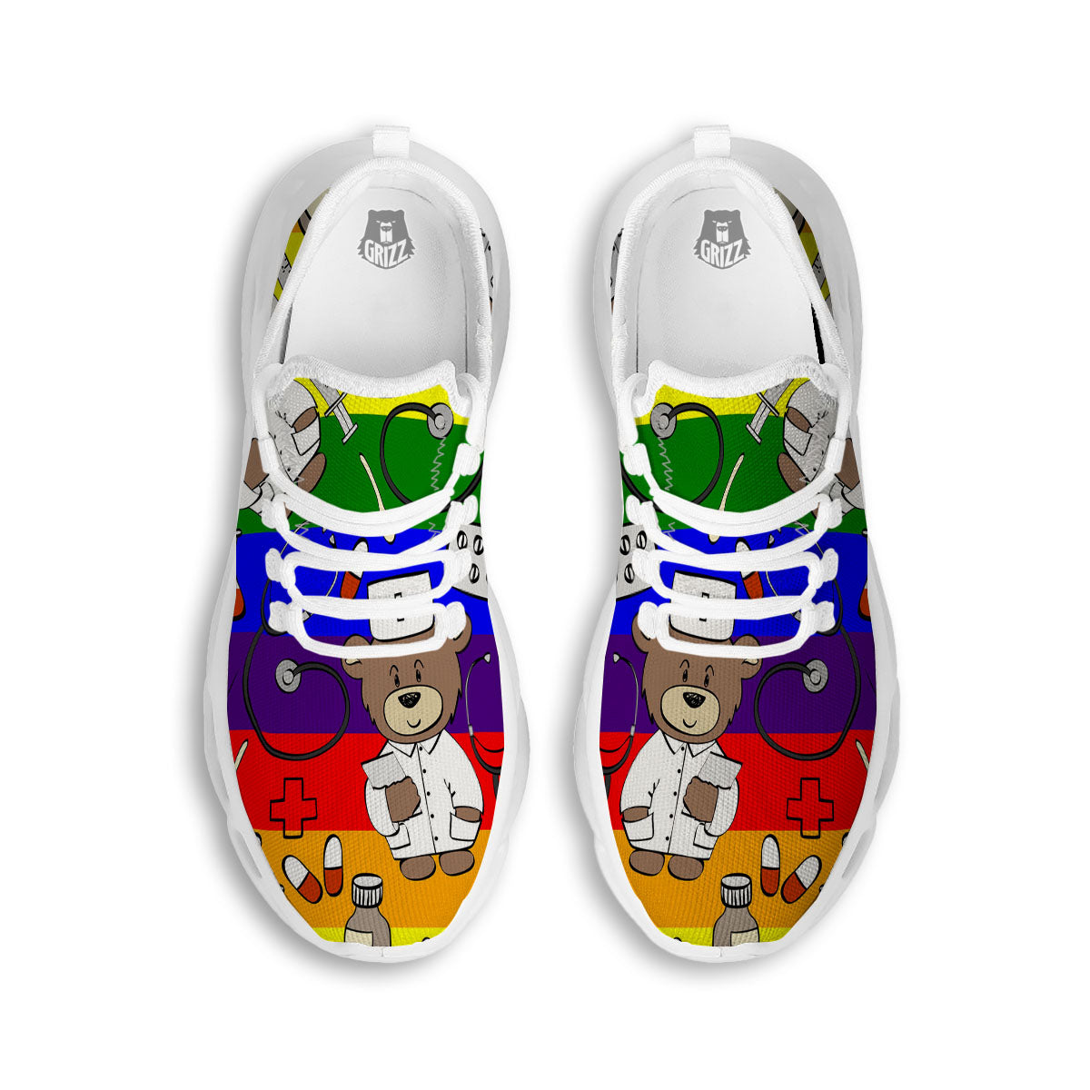 Rainbow Color LGBT Teddy Bear Nurse White Running Shoes-grizzshop