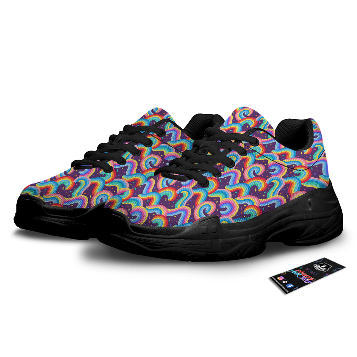Rainbow Colorful Cute Print Pattern Black Chunky Shoes-grizzshop