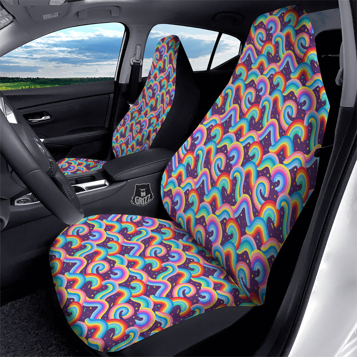 Rainbow Colorful Cute Print Pattern Car Seat Covers-grizzshop