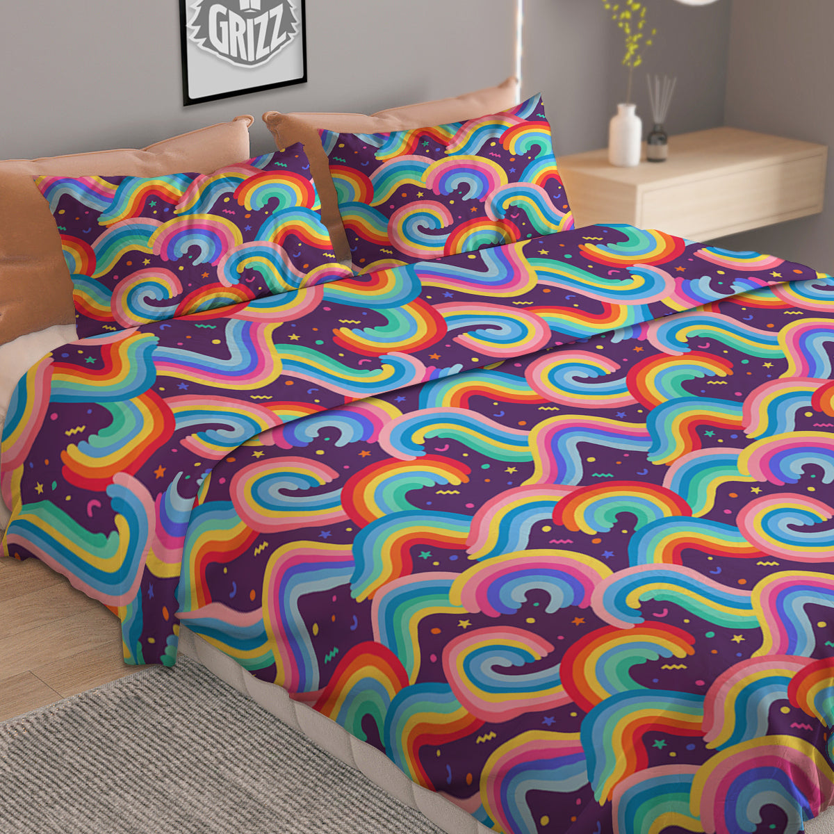 Rainbow Colorful Cute Print Pattern Duvet Cover Bedding Set
