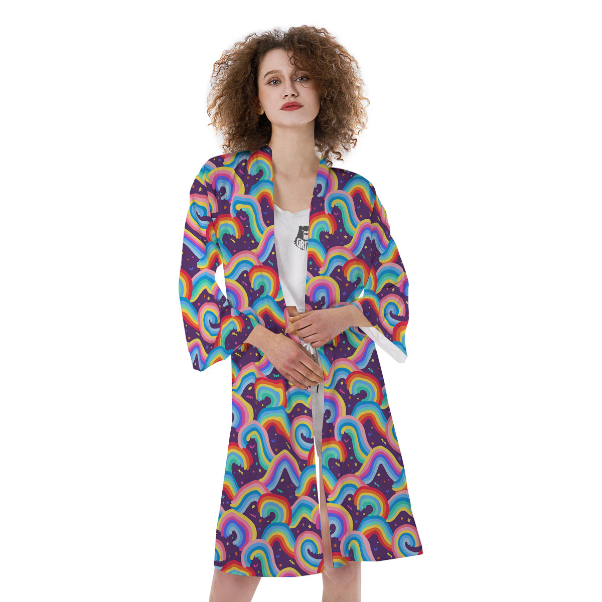 Rainbow Colorful Cute Print Pattern Kimono-grizzshop